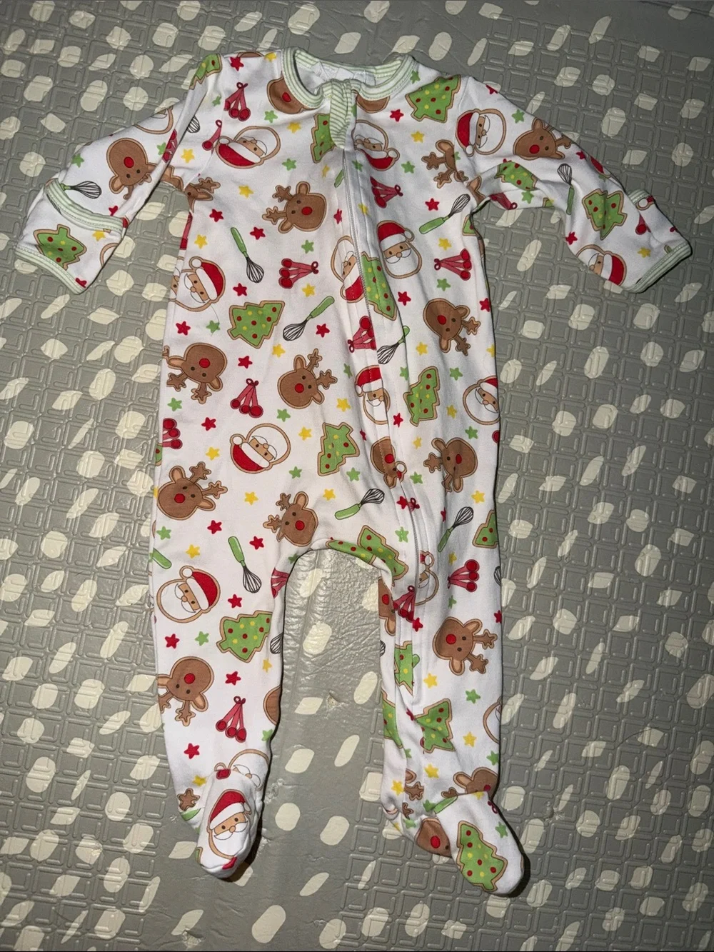 Magnolia Baby Christmas Print Footed One-Piece - White with Green & Red